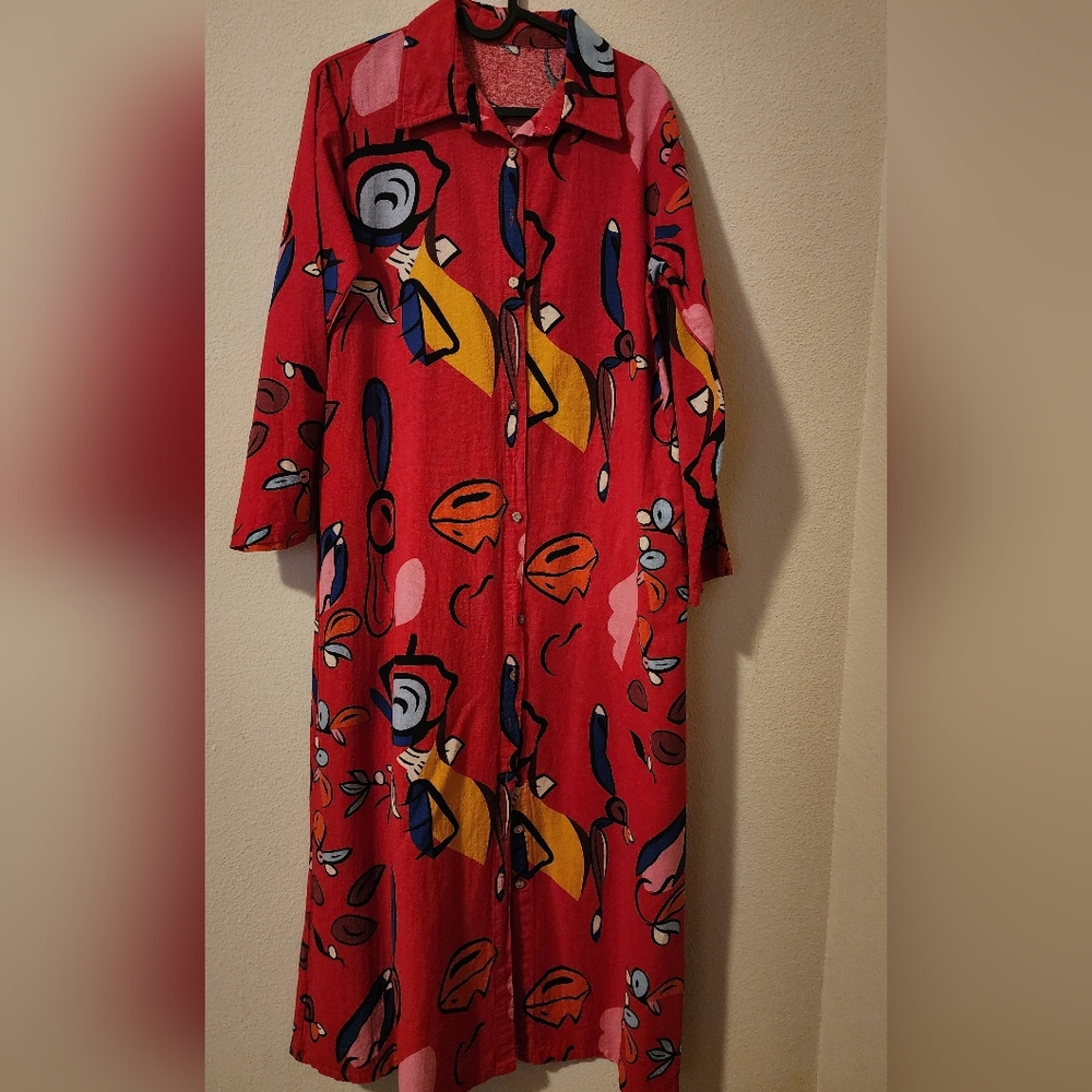 Abstract Red Long Sleeve Dress